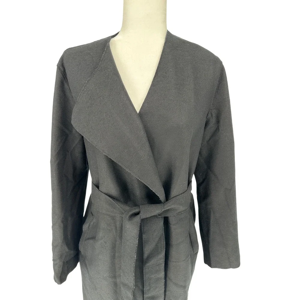 Harris Wharf‎ London Belted Wrap Coat 100% Virgin Wool IT 42 Black Minimalist